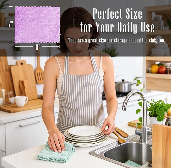 24 Pack Kitchen Dishcloths - Does Not Shed Fluff - Reusable Dish Towels, Dish cloths, Super Absorbent Coral Fleece Cleaning Cloths, Nonstick Oil Washable Fast Drying, 7 x 9 Inch (Multicolor) | Reusable Coral Fleece Cloths Washable Fast Drying and Easy ...