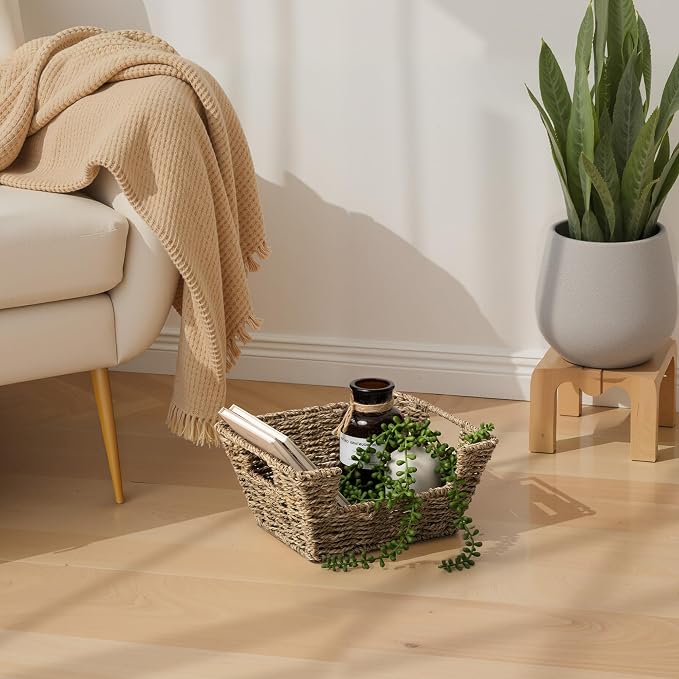 StorageWorks Wicker Storage Baskets for Shelves, Pantry Baskets, Seagrass | Pantry Baskets for Patato and Onion Storage, Stackable Wicker Basket Organizer for Shelf, Woven Basket for Storage, 2-Pack