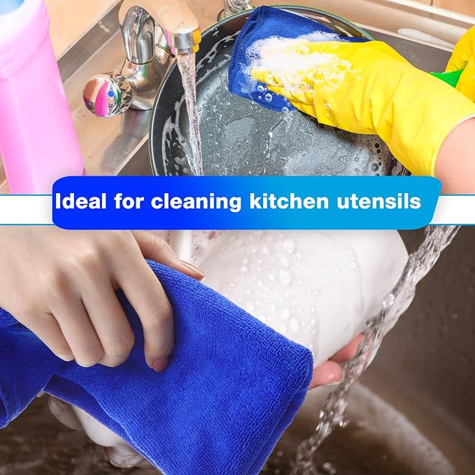 Nuenen 140 Pcs Microfiber Cleaning Cloths for Cars Ultra Absorbent Car Towels Drying Reusable Cleaning Supplies House Kitchen Window Microfiber Towel (Blue,16 x 16 Inch)