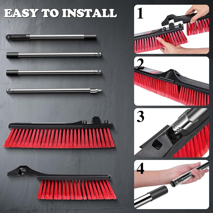 24" Push Broom Outdoor, Heavy Duty Garden Brush Broom with 58" Long Handle | Commercial Outdoor Broom for Deck Driveway Garage Yard Patio Warehouse Concrete Floor Cleaning