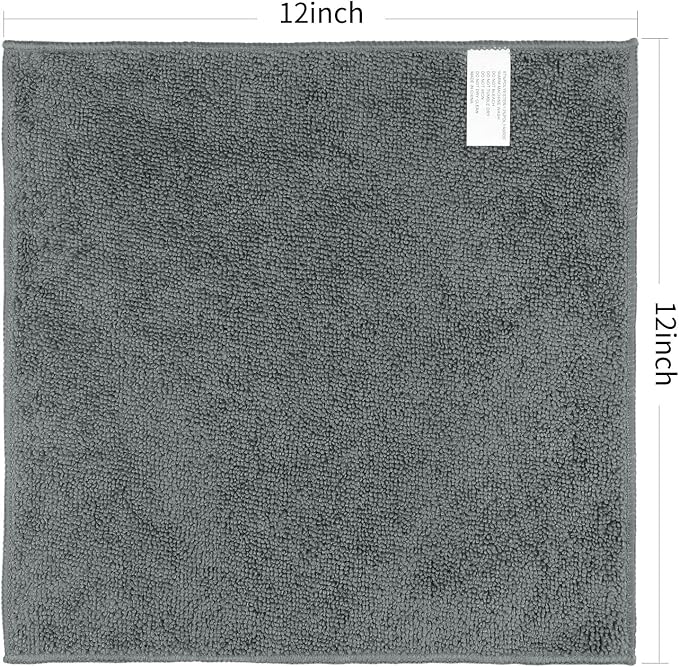 Orighty Washcloths Bulk, 50 Pack Microfiber Face Towels, 12x12 Inch Grey | Highly Absorbent & Soft Feel, Multi-Purpose Wash Cloths & Hand Towels for Bathroom, Hotel, Spa, and Gym