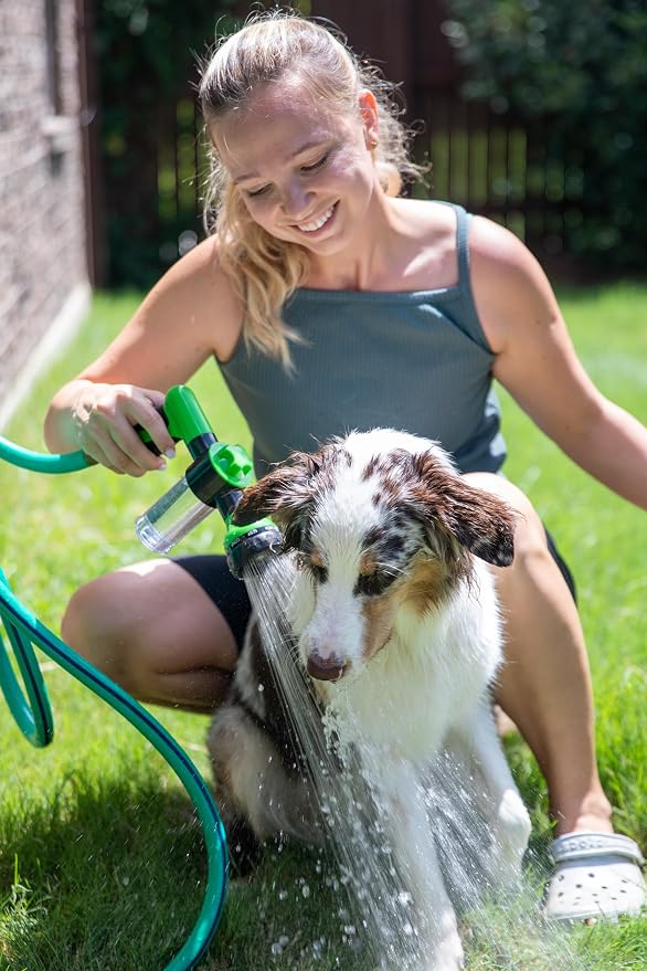 The Original Pup Jet Dog Washing Hose Attachment with Soap Dispenser | 8-in-1 Fur Sweep Shower Attachment & Shampoo Sprayer for Dog Wash, Bath and Grooming, Perfect Pet Care Indoor Outdoor