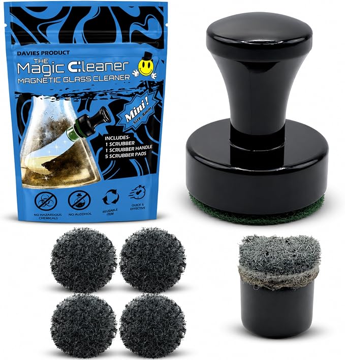 The Glass Cleaner Magnetic Kit | Mini/Small, 9.5 mm Size | For Water Pipes, Vases, Windows, Aquariums and Small & Unique Sizes | Cleans Hard to Reach Stain | Magnet Glass Cleaner | Free Scrubber Pads