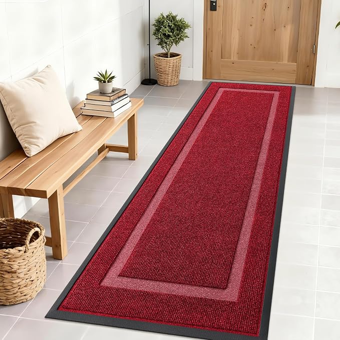 OLANLY Front Door Mat Outside 71x23, All-Season Heavy-Duty Rubber Doormat | Wine Red, Absorbent, Stain and Fade Resistant, Waterproof Non-Slip Backing, Low-Profile Indoor Outdoor Floor Mat for Entryway