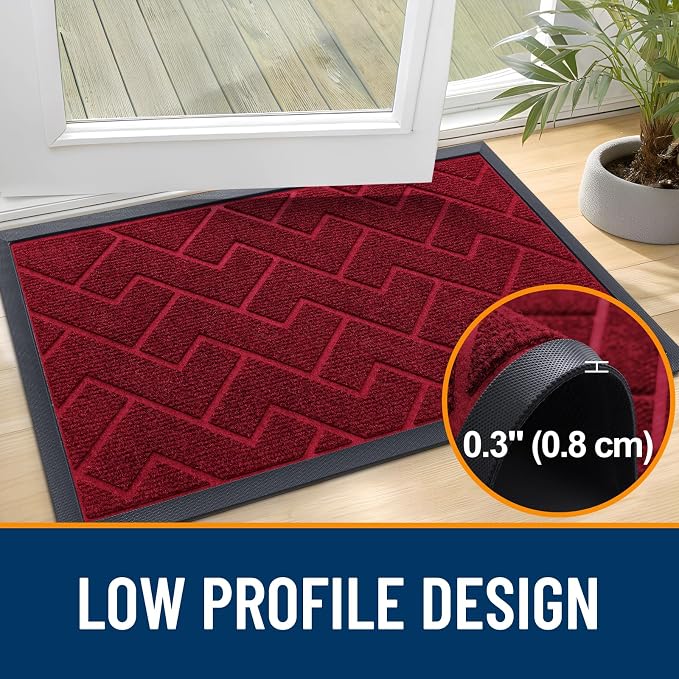 OLANLY Front Door Mat Outside 59x34, All-Season Absorbent Rubber Doormat | Wine Red, Heavy-Duty, Stain Fade Resistant, Waterproof Non-Slip Backing, Low-Profile Indoor Outdoor Floor Mat for Entryway