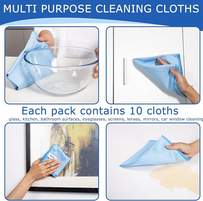iDeaology 10 Pack XL Streak Free Premium Microfiber Glass Cleaning Cloth, 16 Inch X 16 Inch, Lint Free Quickly Clean TV, Monitor, Window, Glasses, Windshields, Mirrors, Car Windows, Stainless Steel,