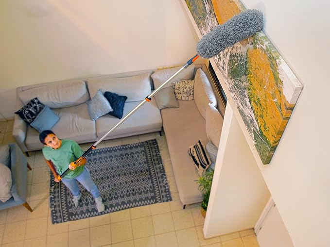 36 Foot High Reach Duster Kit with 5-30 ft Telescopic Extension Pole | High Ceiling Duster Cleaning Kit with Telescoping Pole, Cobweb Duster, Feather Duster and Ceiling Fan Duster