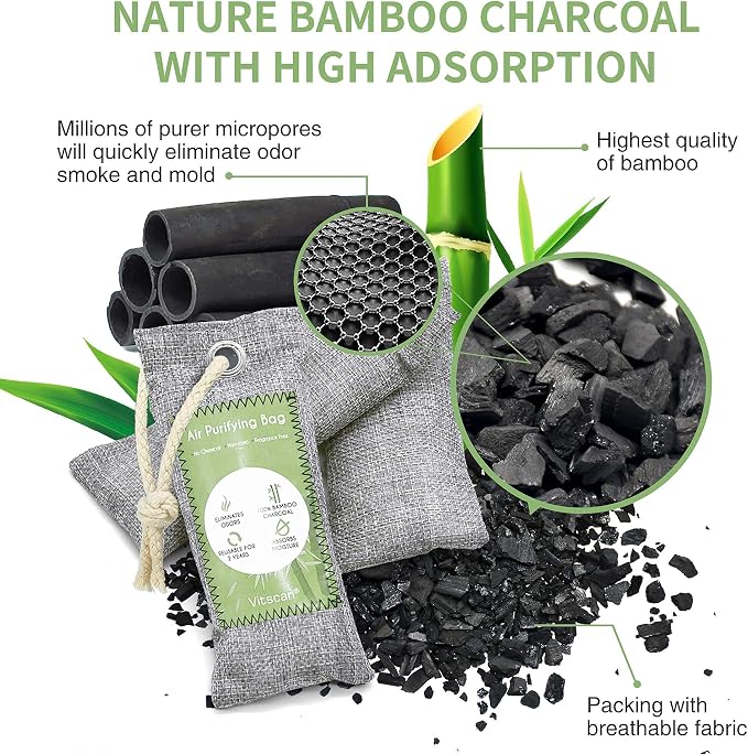 24 Pack Bamboo Charcoal Air Purifying Bag, Activated Charcoal Bags Odor Absorber, Moisture Absorber, Natural Car Air Freshener, Shoe Deodorizer, Odor Eliminators For Home, Pet, Closet