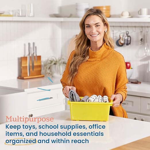 ECR4Kids Scoop Front Storage Bin, Multipurpose Organization, Yellow, 5-Piece | Durable plastic, GREENGUARD Gold Certified, 1.2 gallon capacity, lightweight & nestable, built-in handle, classroom/home use