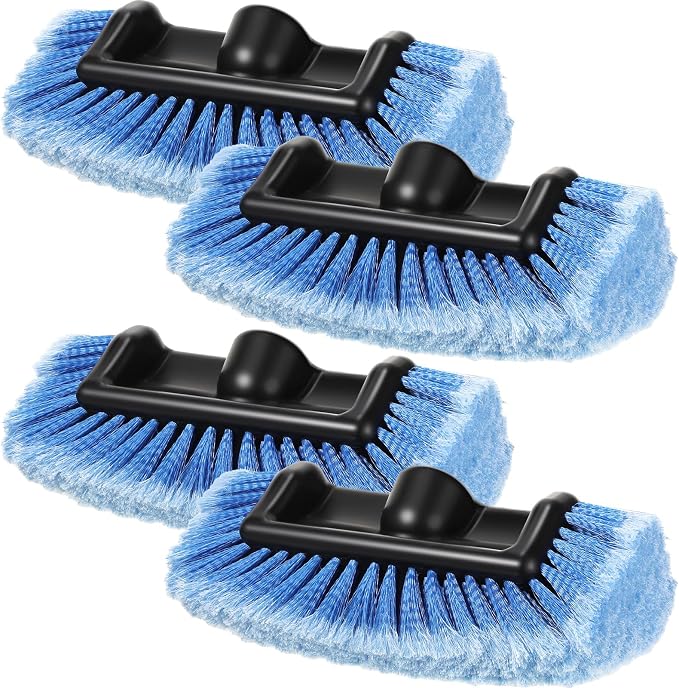 Vesici 4 Pcs Car Wash Brush Head with Soft Detailing Bristle Flow Thru Car Cleaning Brush Exterior Cars Wash Equipment for Auto Truck RV Boat Camper Washing, 10 Inch (Blue)