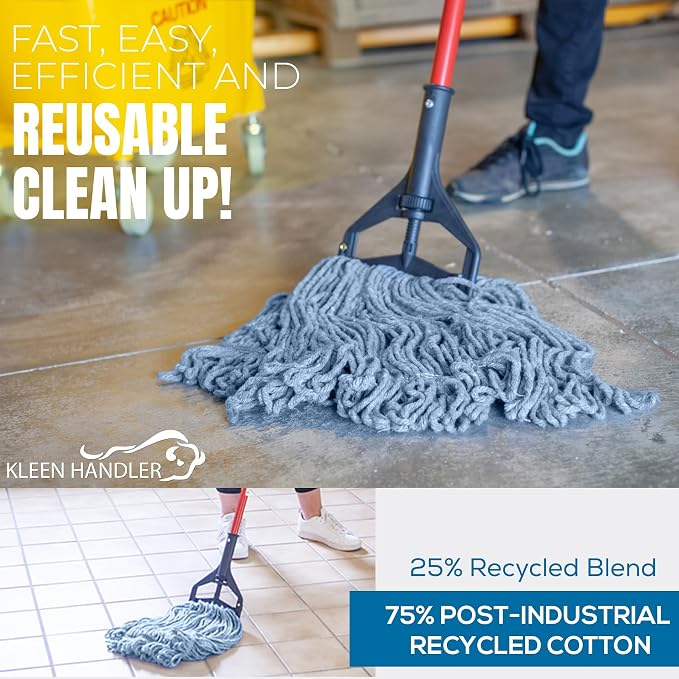 KLEEN HANDLER Heavy Duty Commercial Loop End Mop Head Replacement, 1 Pack | Wet Industrial Cotton Looped-End String Mop Head Refill with Universal Headband for General Floor Cleaning