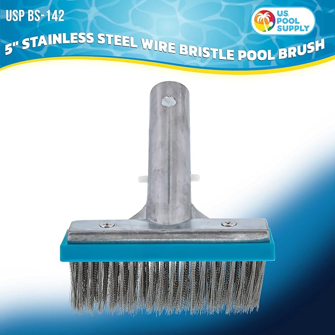 U.S. Pool Supply 5" Pool Brush Head for Inground Pools, Stainless Steel | Pool Brush, Metal Wire Bristles, Scrubbing Scrubber Brushes - Remove Calcium Build-Up on Tiles, Rust Stains on Concrete Walls