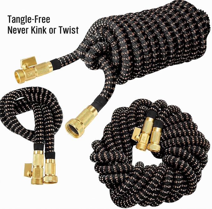 50ft Expandable Garden Hose Flexibility,Lightweight,Flexible, No-Kink | Retractable Water Hose with 10-Function Spray Nozzle,3/4" Solid Brass Fittings,3750D Fabric,Latex Core,durable Leak-Proof