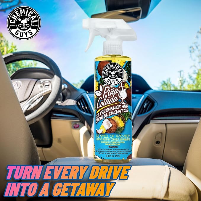 Chemical Guys Pina Colada Air Freshener and Odor Eliminator, 16 fl oz | Great for cars, trucks, SUVs, RVs, home, office, dorm room and more, concentrated scent oils, fine mist