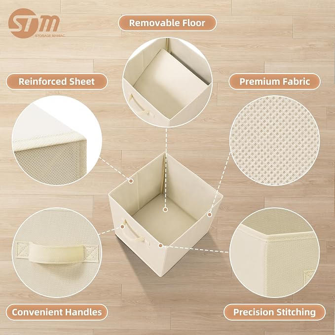 STORAGE MANIAC Storage Cubes, 11 Inch Collapsible Storage Bins with Handles, 10 Pack Fabric Foldable Bins for Organization, Durable Storage Bins for Closet, Shelves, Offices, 10-Pack Beige