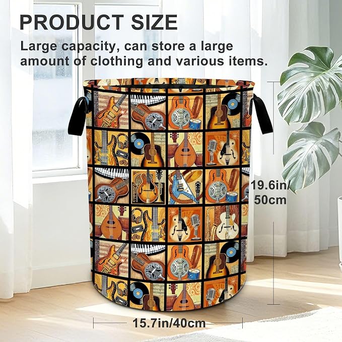 Guitar Laundry Basket Foldable Oxford Laundry Hamper With Handle For Room Bathroom Bedroom