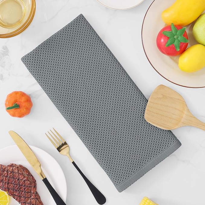 Homaxy 100% Cotton Waffle Weave Kitchen Dish Towels 8-Pack, Grey | 13 x 28 Inches, Ultra Soft Absorbent Dish Towels, Quick Drying Cleaning Towels