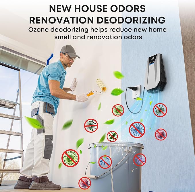 Cat Litter Deodorizer, Ozone Odor Eliminator & Air Ionizers, 99% Litter Box Deodorizer, Air Purifier Plug in for Dog Poop Odor Removal, for Toilet, Wardrobe, Shoe Closet, Garage, Room, Silver