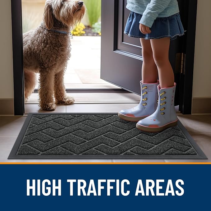 OLANLY Front Door Mat Outside 59x34, All-Season Absorbent Rubber Doormat | Black, Heavy-Duty, Stain and Fade Resistant, Waterproof Non-Slip Backing, Low-Profile Indoor Outdoor Floor Mat for Entryway