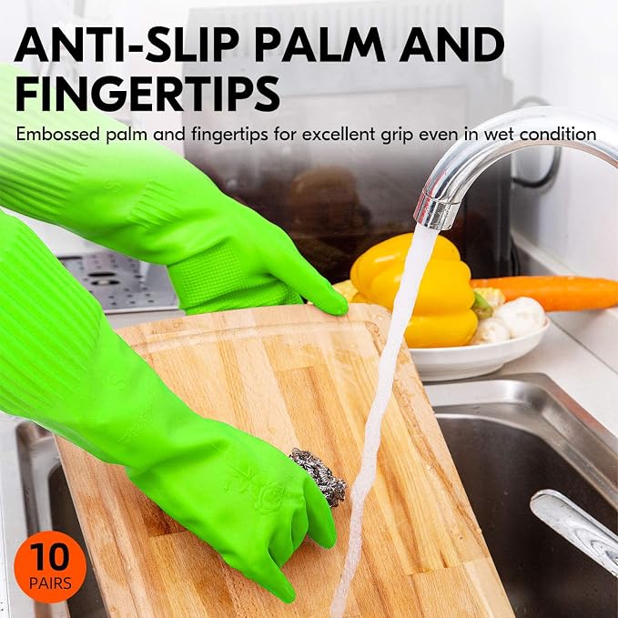 Vgo... Latex Reusable Cleaning Gloves,Long Sleeve Kitchen Gloves(RB2143) | 20cm long sleeve,extra thick,dishwashing,household,painting,gardening,pet care,car washing,bathroom,hair dyeing
