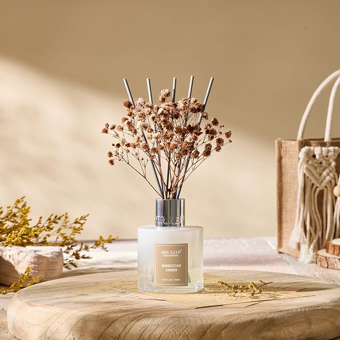 Reed Diffuser Set,3.38 fl oz (100 ml) - Moroccan Amber Oil Diffusers with 8 Reed Sticks, Home Fragrance Reed Diffuser for Bathroom Shelf Decor