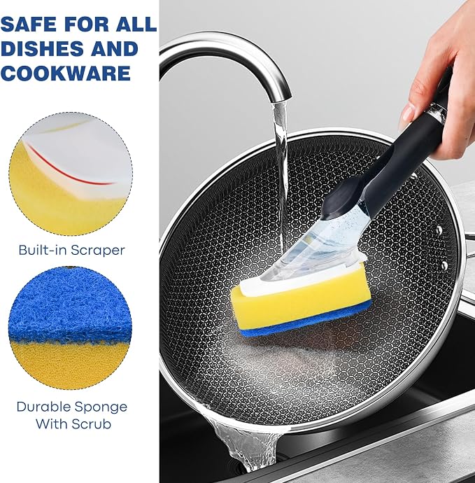 Sponge Brush Refills for OXO Soap Dispensing Dish Brush 8 Pack Refill Heads | Scrub Replacement Head for Scrubber Non-Scratch Sponge Replacement Head Fits Soap Dispensing Handle for Pots Pans Sink