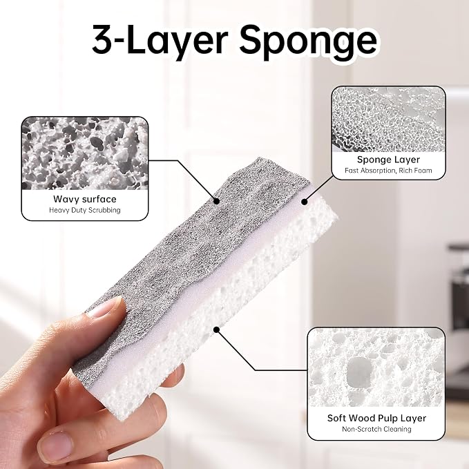 JOYMOOP Textured Clean Sponges, Dual-Sided Non-Scratch Soft Scrub Dish Sponge, Safe for Non-Stick Cookware, Kitchen and Household Cleaning, 36 Pack [Grey & White]