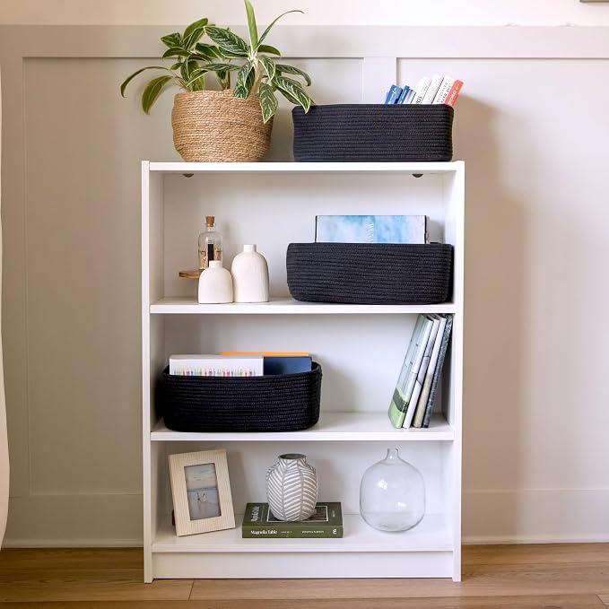 Woven Rope Baskets for Organizing, 3 Pack, 15.5 x 11 x 5.5" Storage Bins | Storage baskets and organizer bins for shelves, pantry, closet storage, toy organizer, bathroom storage, nursery, towels