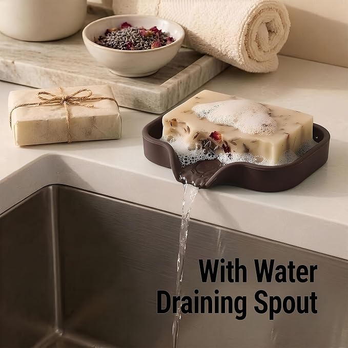 Zulay Kitchen Small Silicone Sponge Holder (4.9x3.3”) – Space-Saving Sink Organizer Tray for Sponge, Soap, Brush & More – Compact Non-Slip Dish for Kitchen & Bathroom (Chocolate)