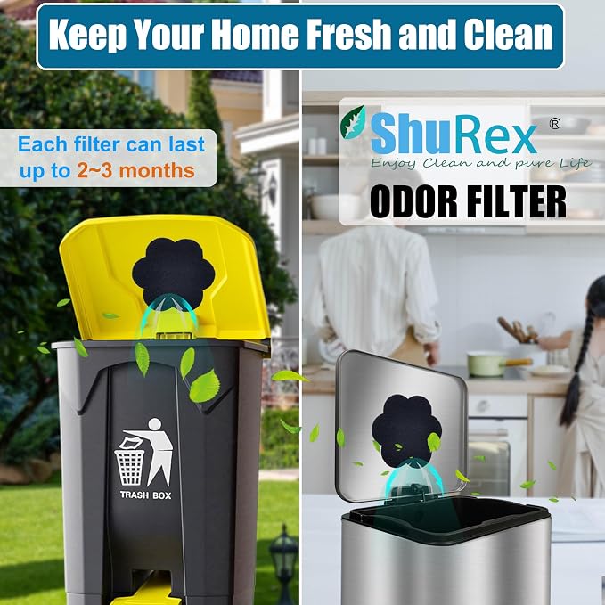 12 Pack Universal Stick-on Trash Can Odor Absorbing Filters Refills | Activated Charcoal Deodorizer for Trash Cans, Compost Buckets, Countertop and Recycle Bin (Flower), Long-Lasting Odor Control