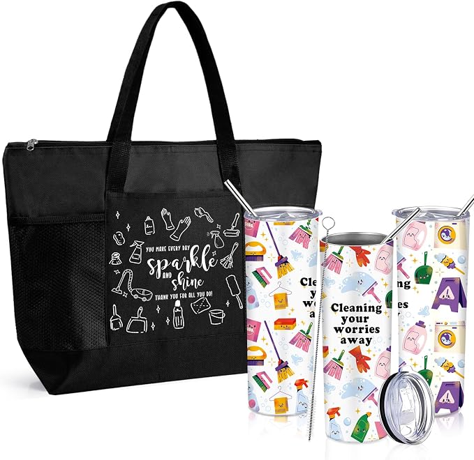 Sieral Housekeeping EVS Week Appreciation Gifts,Thank You,Black | Insulated Tumbler 20oz & Large Tote Bag Set for Women Custodian School Healthcare Cleaning Crew House Cleaner Maid Janitor