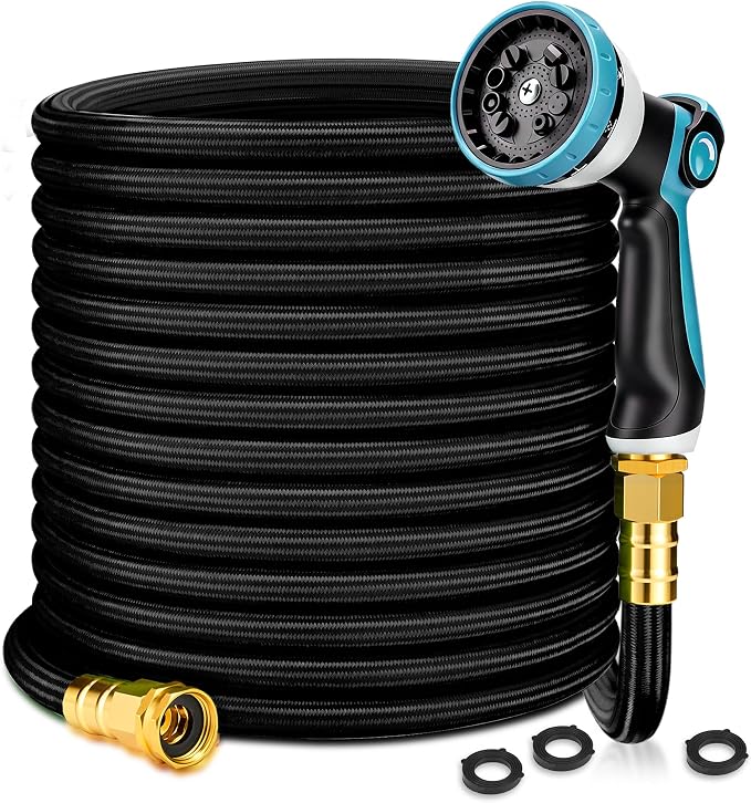 Garden Hose 25FT, Lightweight Flexible Water Hose | Solid Brass Fittings,10 Function nozzle, Wear Resistant, Non-Expandable, Yard, Lawn, Car Washing
