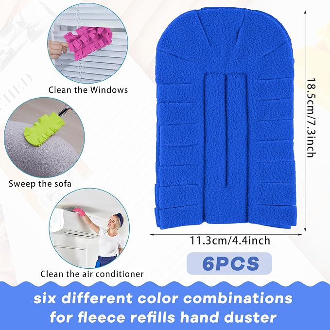 Zubebe 6 Pcs Reusable Duster Refills Fleece,Elegant Color | Soft Polyester Fiber Flat Duster Refill Multi Surface Washable Cleaning Pad Tools for Home, Blinds, Car, Pet, Furniture, Fans