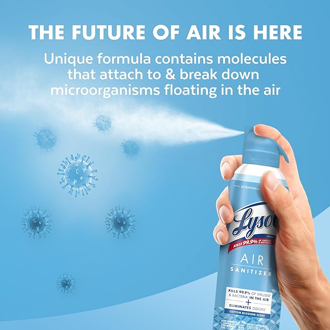 Lysol Air Sanitizer with Bacterial Odor Eliminator for Home & Office, Air Freshener Alternative, Cotton Blossom Scent, 10 oz (Pack of 6)