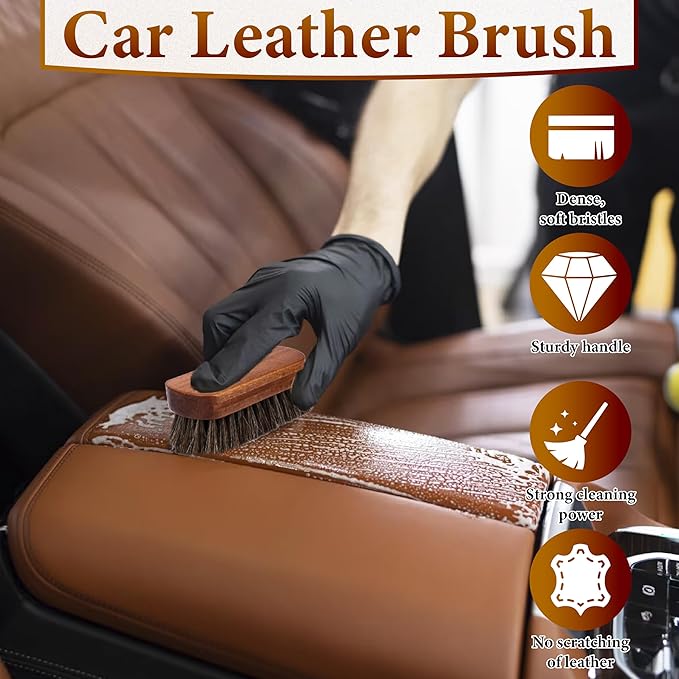 5 PCS Leather Brush Car Detailing, Horse Hair Brush, Car Cleaning Supplies | Car Interior Brush, Carpet Brush for Car Detailing, for Car Accessories Interior, Carpet, Upholstery, Furniture and Shoes