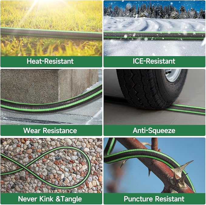 Garden Hose 25 ft Non-expandable Water Hose Flexible Durable 5 Layers TPV No Kink Lightweight Hybrid Hoses Heavy Duty with 3/4’’ Fittings-10 Way Nozzle Collapsible Outdoor Pipe for Yard Lawn