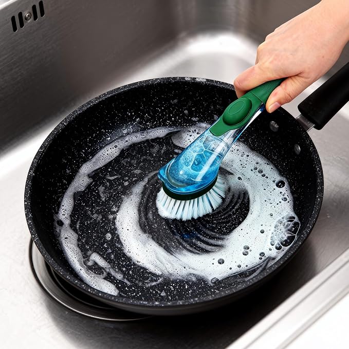 CLEANHOME Kitchen Cleaning Tool Set - 3-Pack Dish Scrub Brush Kit | with 10PCS Non-Scratch Scrub Sponges, Bottle Brush & Pot Scrubber, Safe for Cookware, Bathroom & Nonstick Surfaces