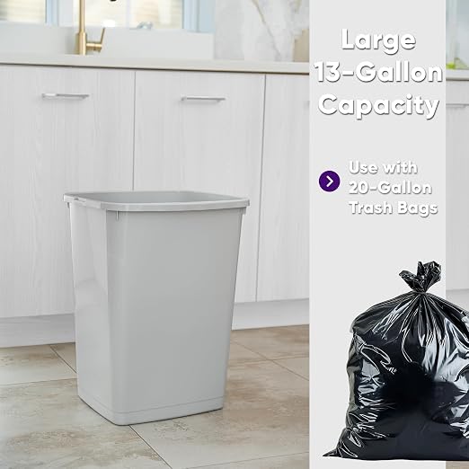 Superio Large Kitchen Trash Can 13 Gallon, 52 Qt Waste Bin for Kitchen, Garage, Indoor and Outdoor Trash Can (2, White Smoke)
