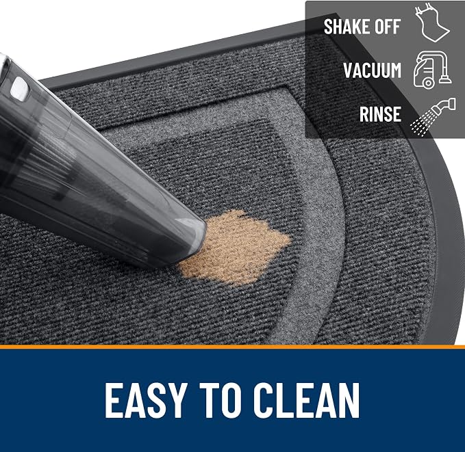 OLANLY Half Circle Front Door Mat Outside 35x23 All-Season Rubber Doormat | Grey, Absorbent, Heavy-Duty, Stain and Fade Resistant, Waterproof Non-Slip Backing, Low-Profile Indoor Outdoor Entryway Mat