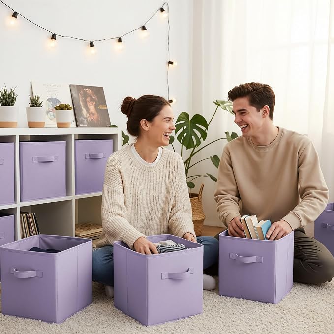GRANNY SAYS 11 Inch Cube Storage Bins, Lavender Purple, 8-Pack | Collapsible, Cube Organizers with Thickened Base Plate, Sturdy Handles, Decorative Baskets for Shelves, Closet