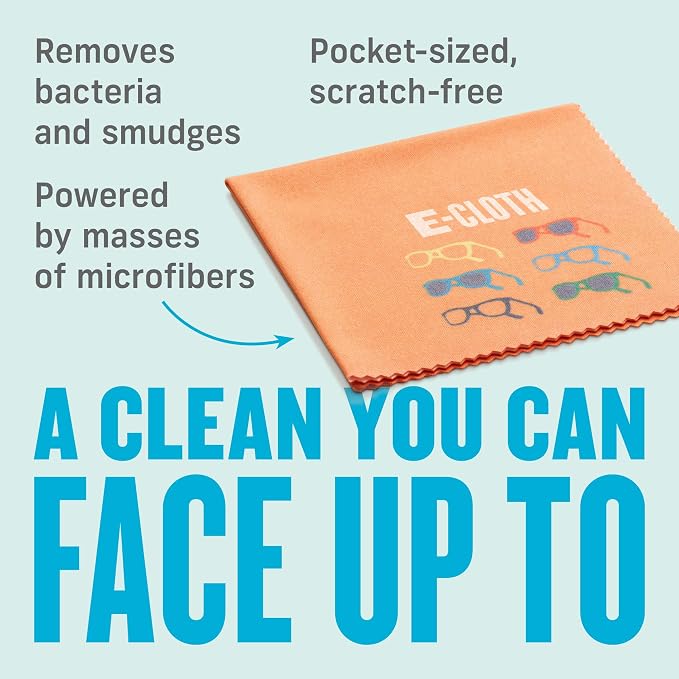 E-Cloth Eyeglasses Cleaning Cloth, Reusable & Washable - 1 Pack | Glasses Wipe, Reusable & Washable, Cleans Dirt, Fingerprints, Smudges from Lens & Frames, Use Dry or Damp