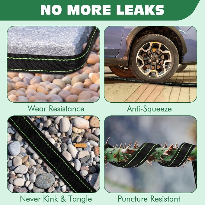 Garden Hose 75 ft Water Hose Flexible Heavy Duty Lightweight No Kink Long Outdoor Non-Expandable High Pressure Flat Hoses Pipe 75’ Strong 3/4’’ Brass Fitting for Outside Yard Lawn Car Wash