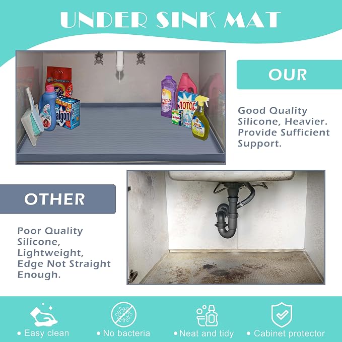 URMONA Waterproof Silicone Under Sink Mat 19'' x 19'' Shelf Liner for Kitchen and Bathroom, Cabinet and Counter Protector, Storage and Organizers, Litter Mat, Pet Cat Puppy Essentials(Navy)