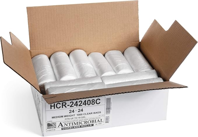 Aluf Plastics 10 Gal Clear Trash Bags, 8 Micron (EQ.), 24" x 24" (1000 Pk)