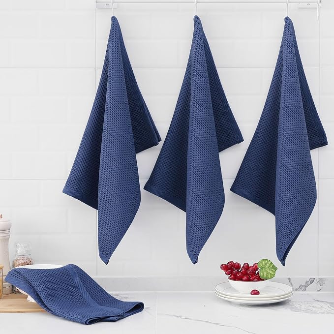 Homaxy 100% Cotton Oversized Waffle Weave Kitchen Towels 4-Pack, Navy Blue | 20 x 28 Inches, Ultra Soft Absorbent Dish Towels, Quick Drying Large Cleaning Towels