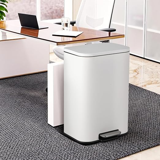 Takywep Stainless Steel Fingerprint Proof Soft Close Recycling Trash Can with Foot Pedal & Removable Inner Bucket, Rectangular Waste Bin for Kitchen Home Office Bathroom Restaurant