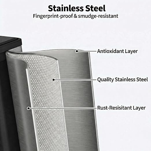GarveeHome 16Gal Dual Trash Can & Recycle Bin, Stainless Steel Kitchen | Hands-Free Step Pedal, Silent Soft-Close Lid, Fingerprint-Resistant Brushed Steel, 2 Removable Inner Buckets