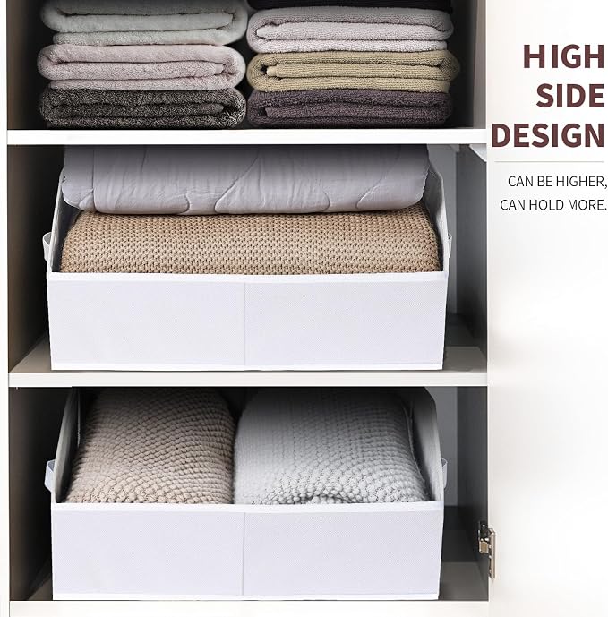 Closet Baskets for Shelves Trapezoid - Decorative Storage Baskets with Handle, Closet Bins for Organization, Shelf Storage Bins for Clothes, Books, Home, Office, 3 pack, White