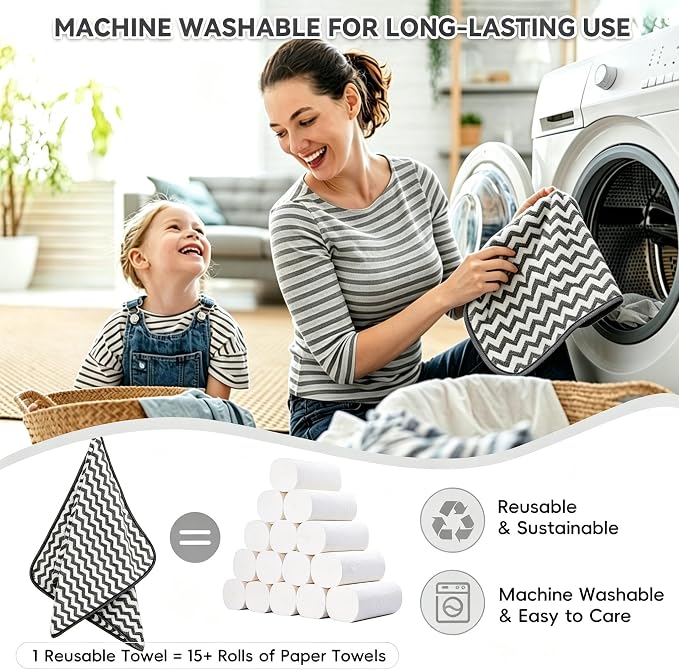 Microfiber Cleaning Cloths, 6 Pack Gray Kitchen Towels | 13.5x29 Inch, Ultra Soft Super Absorbent, Lint Free Dish Towels with Hanging Loop, Reusable for Household Cleaning