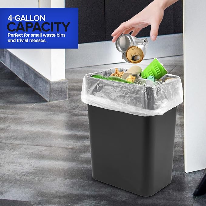 Stock Your Home 4 Gallon Unscented Small Garbage Bags, 200 Count, 12.7 Micron Thickness, Leak Proof Star Seal, Open Top Box for Easy Dispensing, Versatile Usage, Great Value Pack